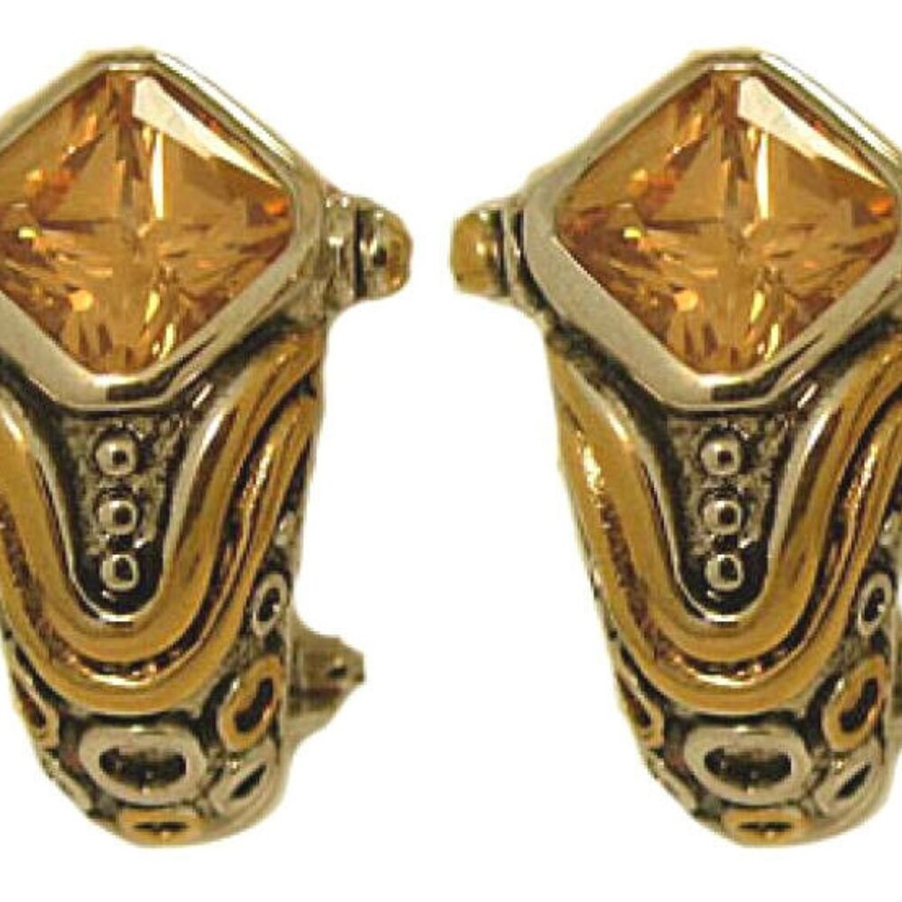 Topaz earrings silver yellow gold 18k CZ swarovski stone half hoop champagne New